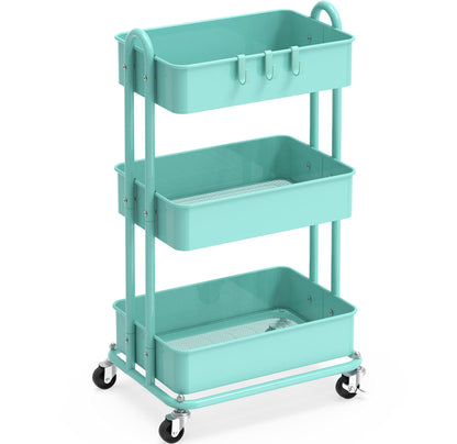 Simple Houseware 3-Tier Heavy Duty Metal Utility Rolling Cart, Black