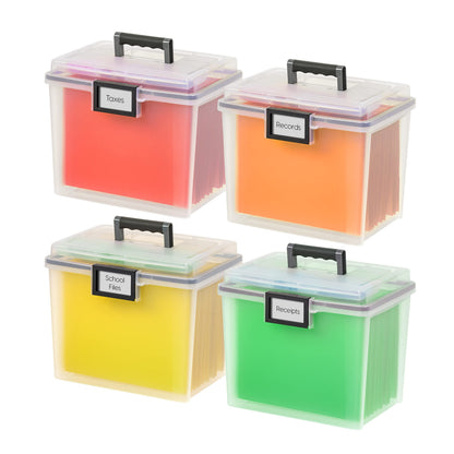 IRIS USA File Box File Organizer Plastic File Box for Letter/Legal File, BPA-Free Plastic Storage Bin Tote Organizer with Durable and Secure Latching Lid, Stackable and Nestable, Clear 35 Qt. 4Pack