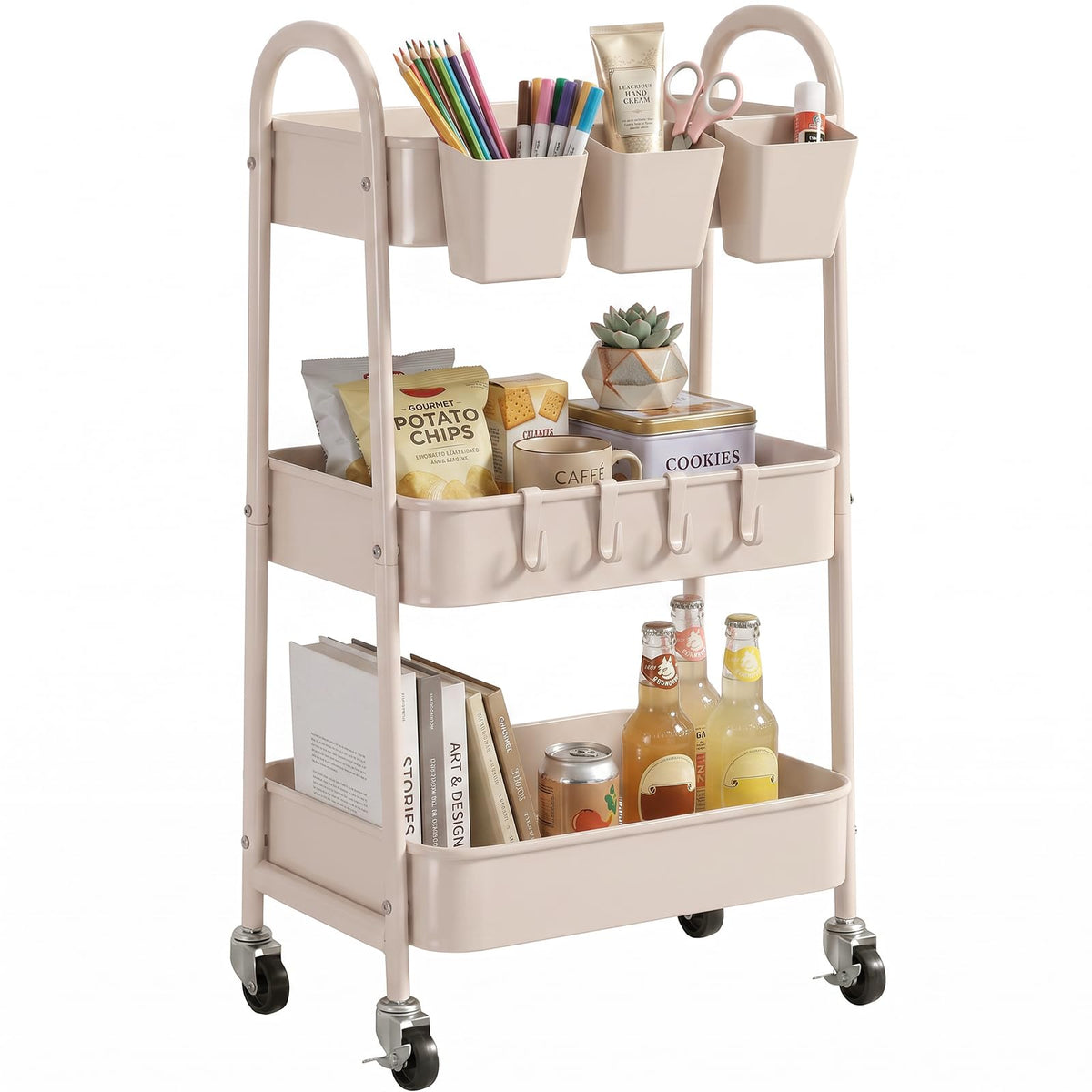 danpinera 3-Tier Rolling Cart, Metal Rolling Storage Cart with Wheels