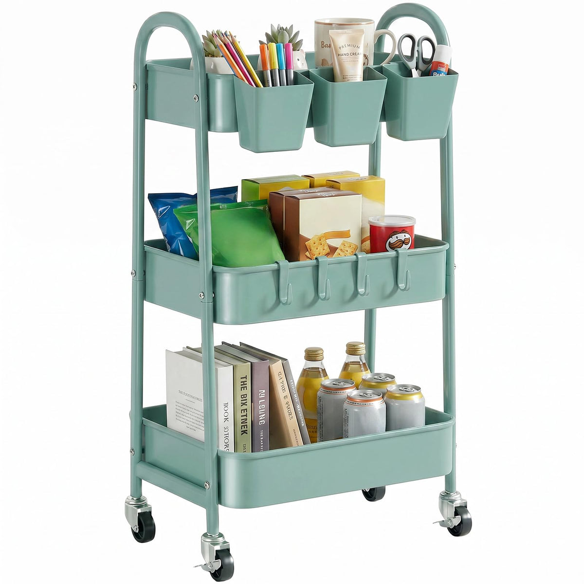 danpinera 3-Tier Rolling Cart, Metal Rolling Storage Cart with Wheels
