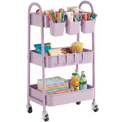 danpinera 3-Tier Rolling Cart, Metal Rolling Storage Cart with Wheels