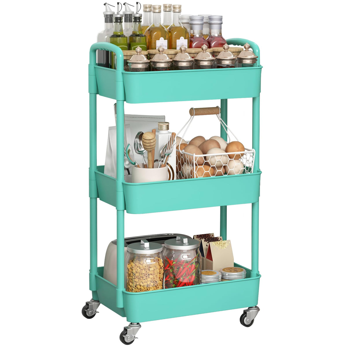 Sywhitta 3-Tier Plastic Rolling Utility Cart with Wheels for Storage,Black