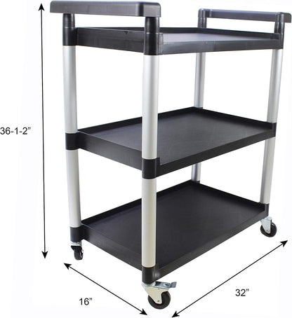 MaxWorks 80774 3-Shelf Utility Plastic Cart with Wheels-225 Lbs Maximum Capacity , Black