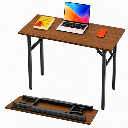 Folding Table Computer Desk - 35.8" No Assembly Folding Desk Design and Foldable Office Desk, Small Desk for Bedroom, Compact Storage Portable Use for Dorm and RV Small Space, Dark Oak