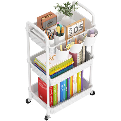 MOYIPIN 3-Tier Plastic Rolling Utility Cart with Handle,Black