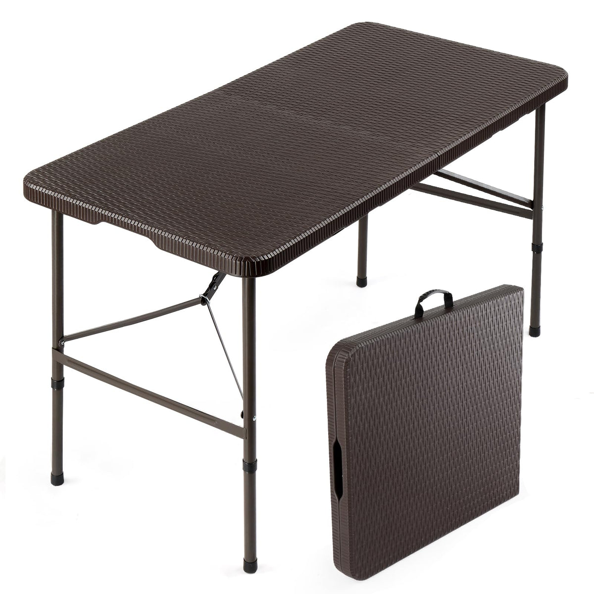 VINGLI 6 Foot Plastic Folding Table Portable Long Table for Indoor Outdoor Use Rectangular with Carrying Handle, Smooth HDPE Tabletop, White