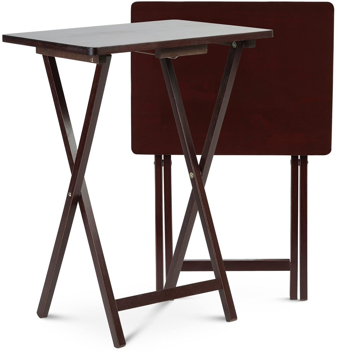 PJ Wood Folding TV Trays Set of 2, Solid Wood Foldable Snack Tables, Black