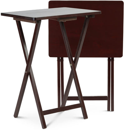 PJ Wood Folding TV Trays Set of 2, Solid Wood Foldable Snack Tables, Black