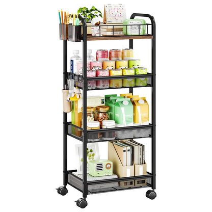 HapiRm 3 Tier Metal Rolling Cart- Utility Storage Cart with Locking Wheels