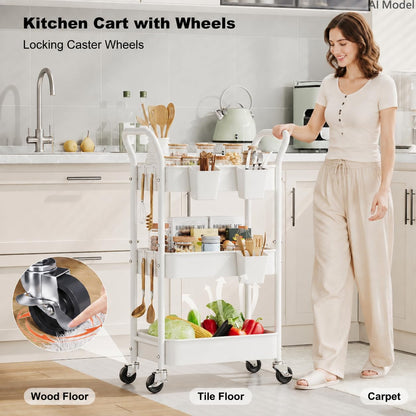 White 3 Tier Height-Adjustable Heavy-Duty Rolling Utility Cart with Wheels