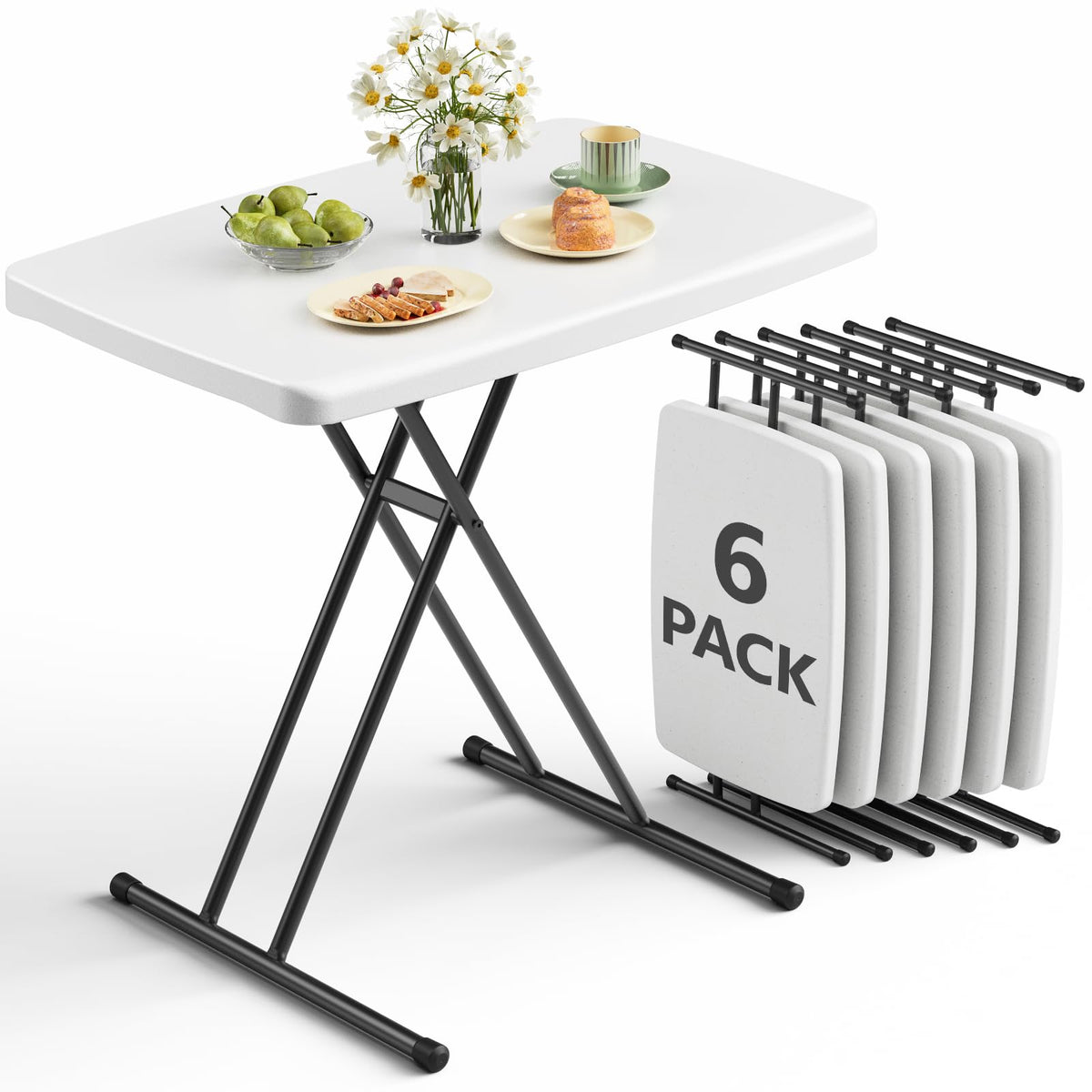 Folding Table 30 Inch - Small Desk Adjustable Height TV Tray for Laptop, Couch, Camping - Heavy Duty Utility Foldable Table for Small Spaces, No Assembly Required,Plastic White Granite