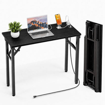 Folding Table Computer Desk - 35.8" No Assembly Folding Desk Design and Foldable Office Desk, Small Desk for Bedroom, Compact Storage Portable Use for Dorm and RV Small Space, Dark Oak