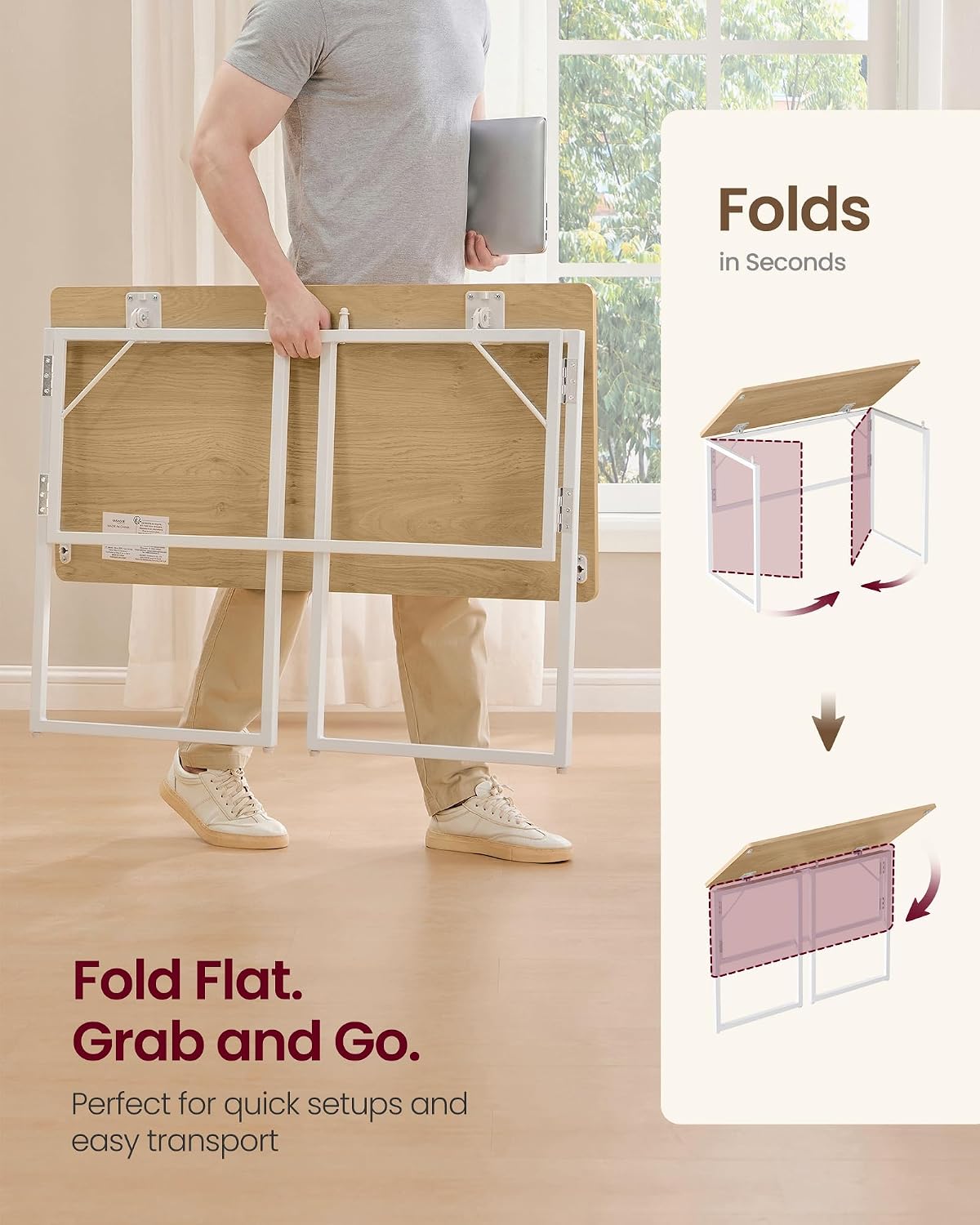 VASAGLE Folding Desk, Small Computer Desk, Foldable Table 39.4 Inch