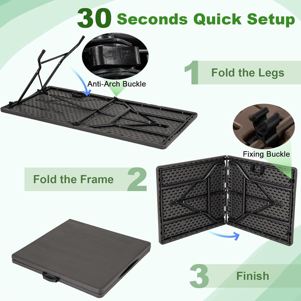 Tangkula 5FT Folding Table, HDPE Plastic Picnic Table for 4-6Person