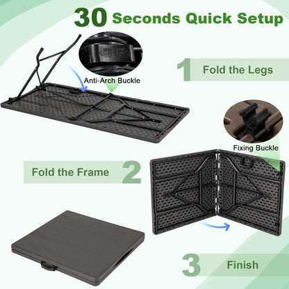 Tangkula 5FT Folding Table, HDPE Plastic Picnic Table for 4-6Person