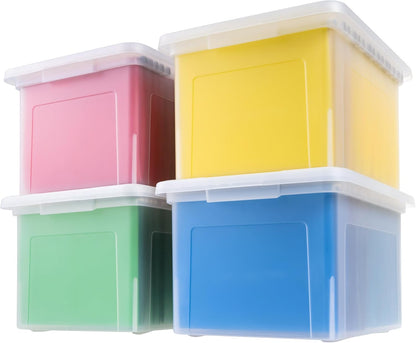 IRIS USA File Box File Organizer Plastic File Box for Letter/Legal File, BPA-Free Plastic Storage Bin Tote Organizer with Durable and Secure Latching Lid, Stackable and Nestable, Clear 35 Qt. 4Pack