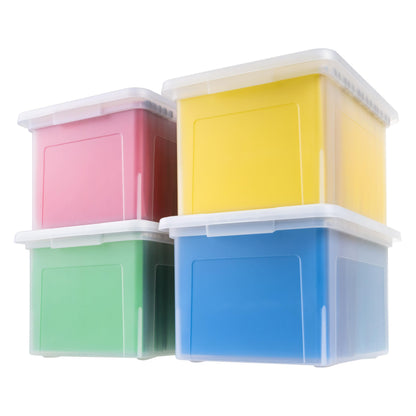 IRIS USA File Box File Organizer Plastic File Box for Letter/Legal File, BPA-Free Plastic Storage Bin Tote Organizer with Durable and Secure Latching Lid, Stackable and Nestable, Clear 35 Qt. 4Pack