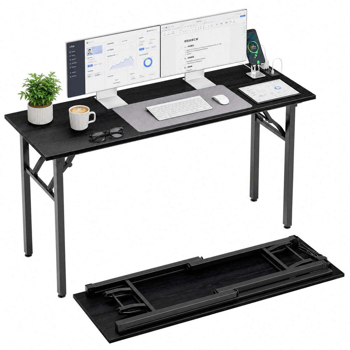 Folding Table Computer Desk - 35.8" No Assembly Folding Desk Design and Foldable Office Desk, Small Desk for Bedroom, Compact Storage Portable Use for Dorm and RV Small Space, Dark Oak