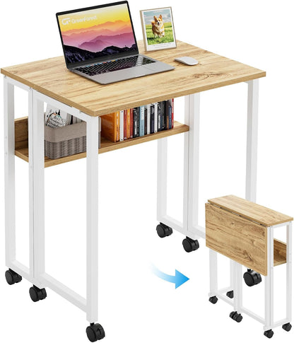 GreenForest Folding Desk with Wheels, 24.8" Rolling Table for Small Spaces
