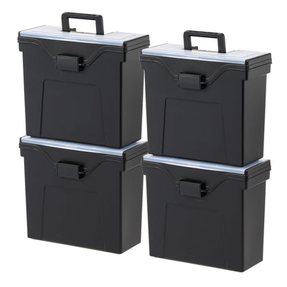 IRIS USA File Box File Organizer Plastic File Box for Letter/Legal File, BPA-Free Plastic Storage Bin Tote Organizer with Durable and Secure Latching Lid, Stackable and Nestable, Clear 35 Qt. 4Pack