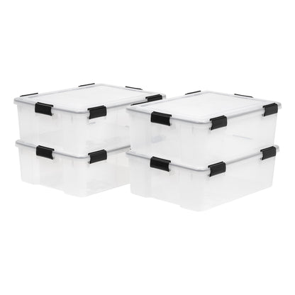 IRIS USA 6-Pack 31 Qt Storage Bins with Gasket Lids, Clear/Black