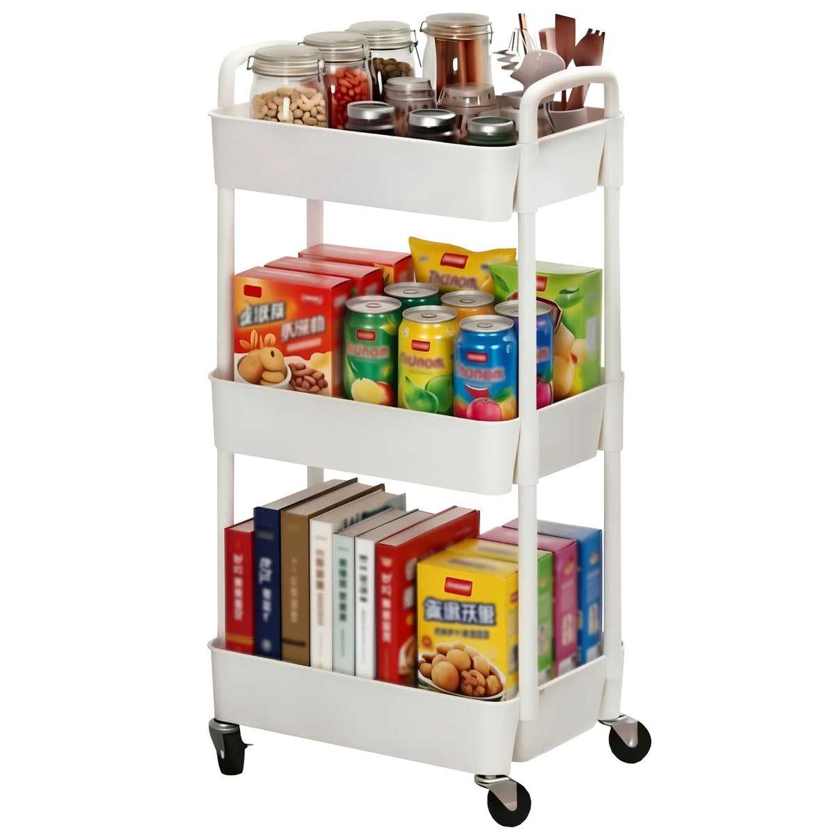 Sywhitta 3-Tier Plastic Rolling Utility Cart with Wheels for Storage,Black