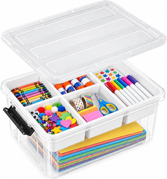 17 QT Clear craft storage box with Tray, storage bins for Art Supplies
