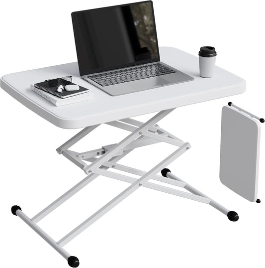 26 Inch Small Folding Table, 4 Height Adjustable TV Tray, White