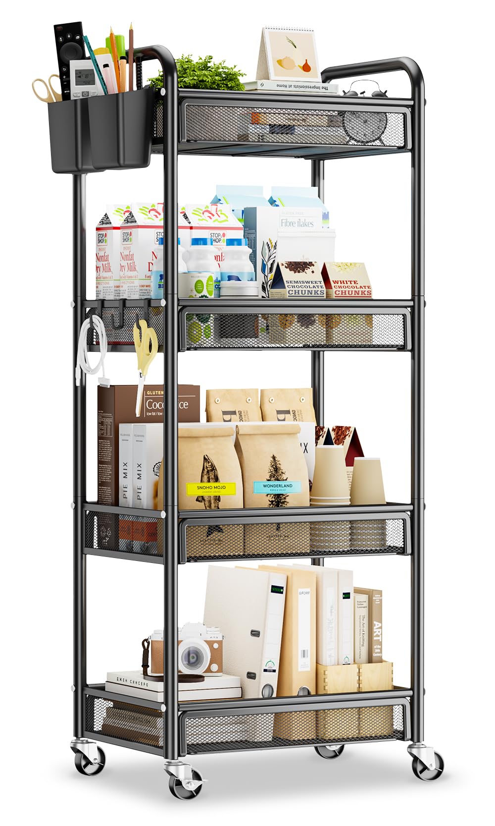 YASONIC 3 Tier Metal Rolling Cart, White Utility Storage Cart with Wheels