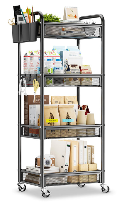 YASONIC 3 Tier Metal Rolling Cart, White Utility Storage Cart with Wheels