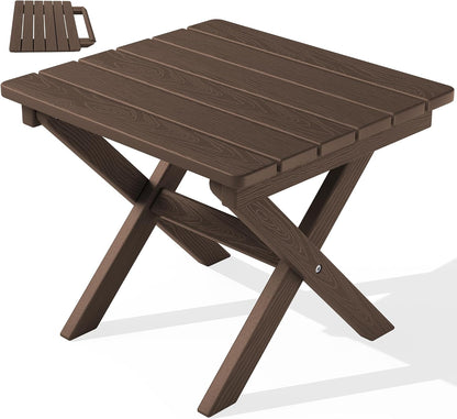 SERWALL Small Folding Side Table, HDPE Outdoor End Table, Coffee