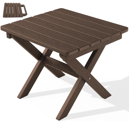 SERWALL Small Folding Side Table, HDPE Outdoor End Table, Coffee