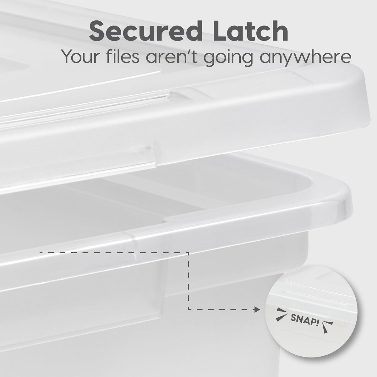 IRIS USA File Box File Organizer Plastic File Box for Letter/Legal File, BPA-Free Plastic Storage Bin Tote Organizer with Durable and Secure Latching Lid, Stackable and Nestable, Clear 35 Qt. 4Pack