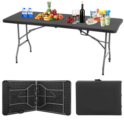 BestOffice | 4FT Folding Table | Brown Ratten | Portable Plastic Table