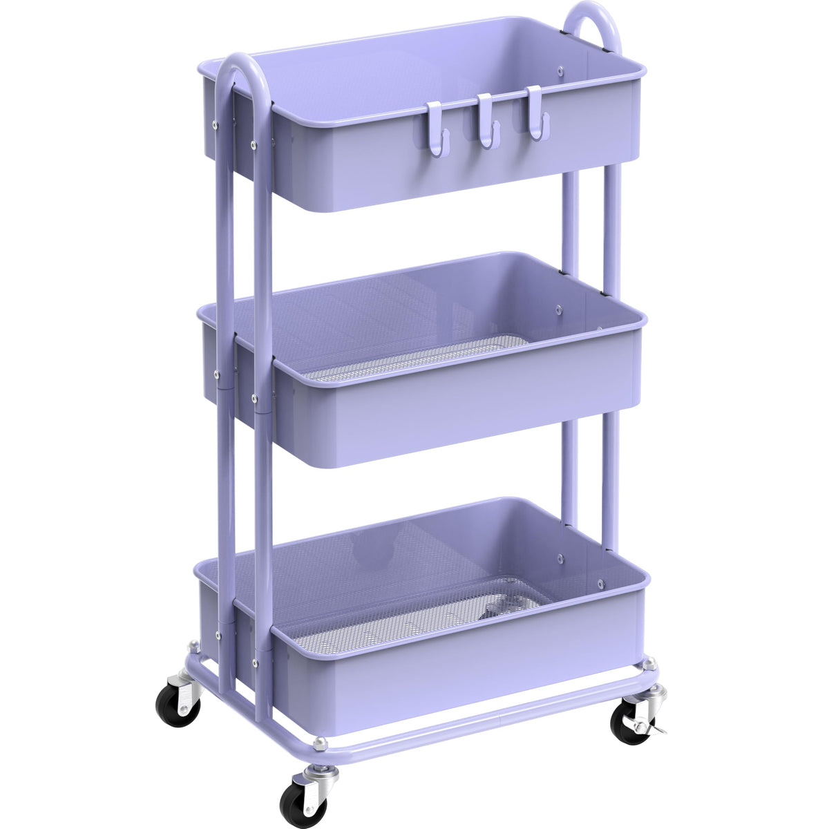 Simple Houseware 3-Tier Heavy Duty Metal Utility Rolling Cart, Black