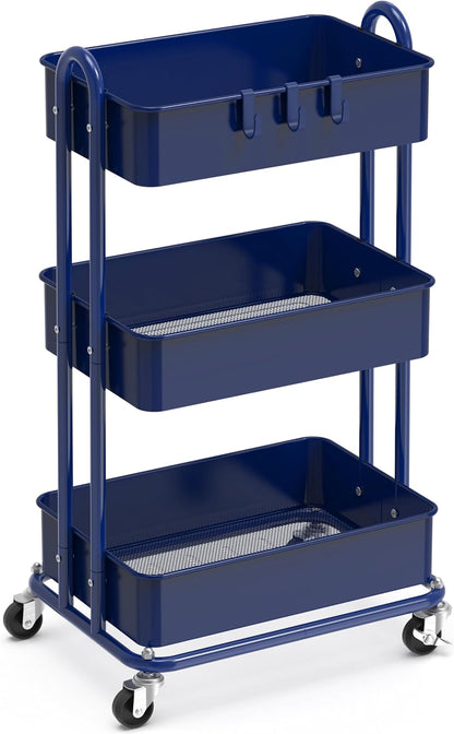 Simple Houseware 3-Tier Heavy Duty Metal Utility Rolling Cart, Navy
