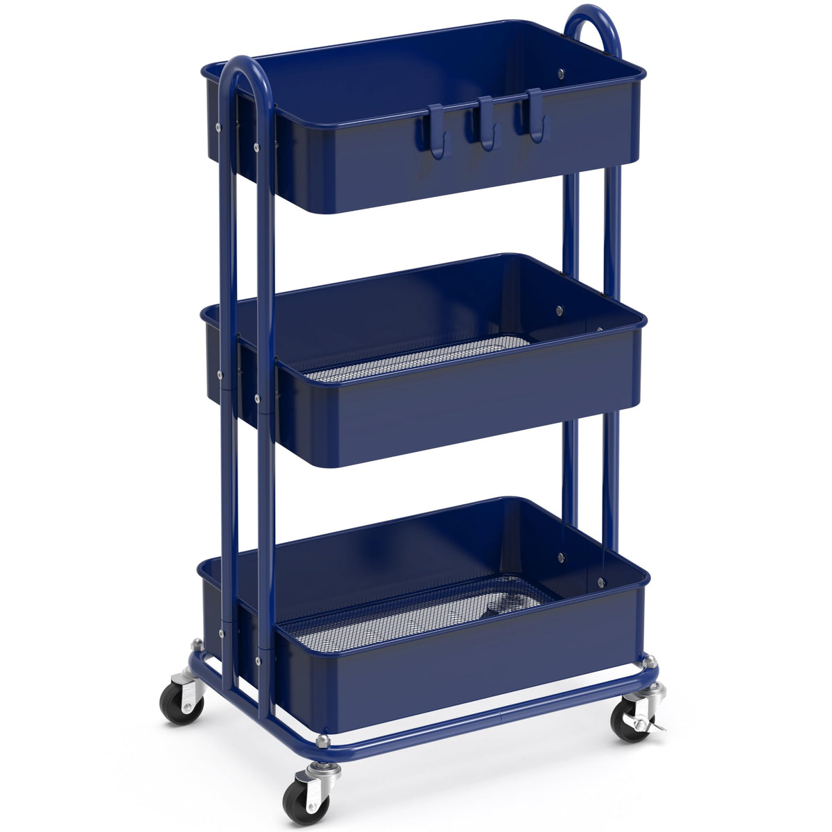 Simple Houseware 3-Tier Heavy Duty Metal Utility Rolling Cart, Black