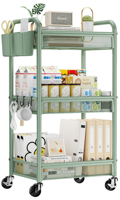 YASONIC 3 Tier Metal Rolling Cart, White Utility Storage Cart with Wheels