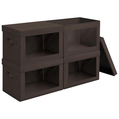 Homsorout Storage Bins with Lids - Fabric Storage Boxes with Window, Collapsible Closet Organizers with Handles, 3 Pack Decorative Bin, Home Cubes Baskets for Clothes, Hat, Books, Dark Grey