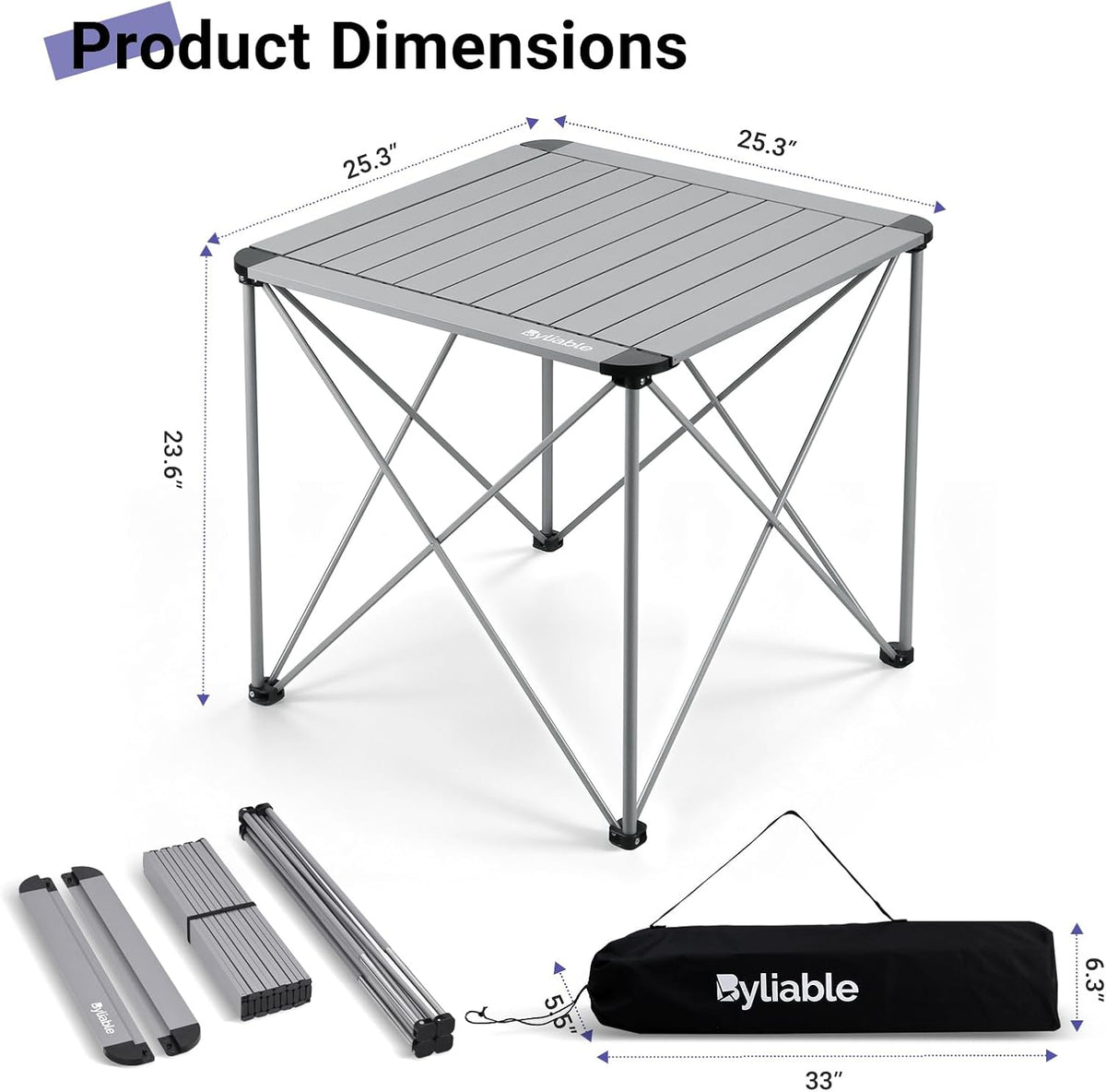 Byliable Camping Square Folding Table, Portable Aluminum Table, Titanium