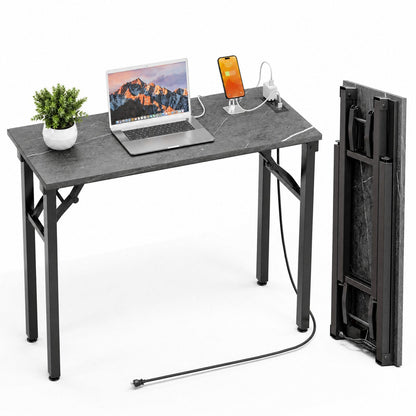 Folding Table Computer Desk - 35.8" No Assembly Folding Desk Design and Foldable Office Desk, Small Desk for Bedroom, Compact Storage Portable Use for Dorm and RV Small Space, Dark Oak