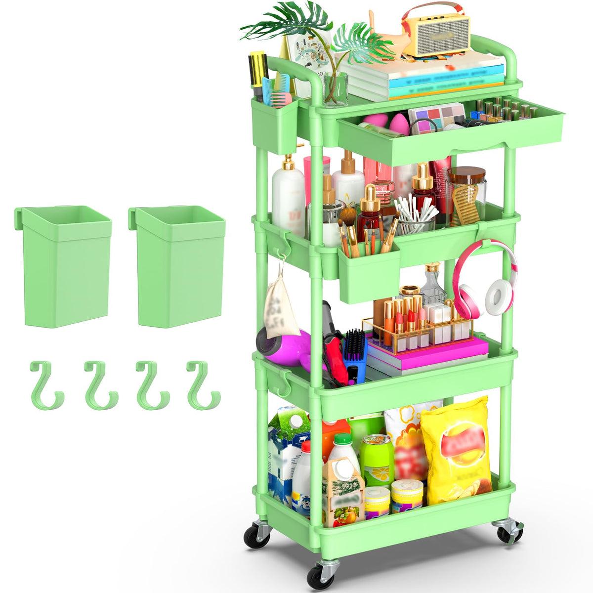 Goovilla 3 Tier Rolling Utility Cart Organizer with Removable Drawer, White