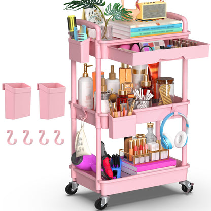 Goovilla 3 Tier Rolling Utility Cart Organizer with Removable Drawer, Black