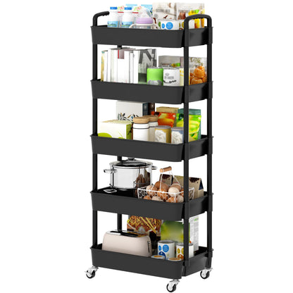 Sywhitta 3-Tier Plastic Rolling Utility Cart with Wheels for Storage,Black