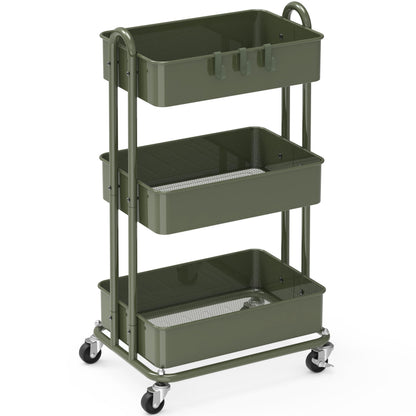 Simple Houseware 3-Tier Heavy Duty Metal Utility Rolling Cart, Black