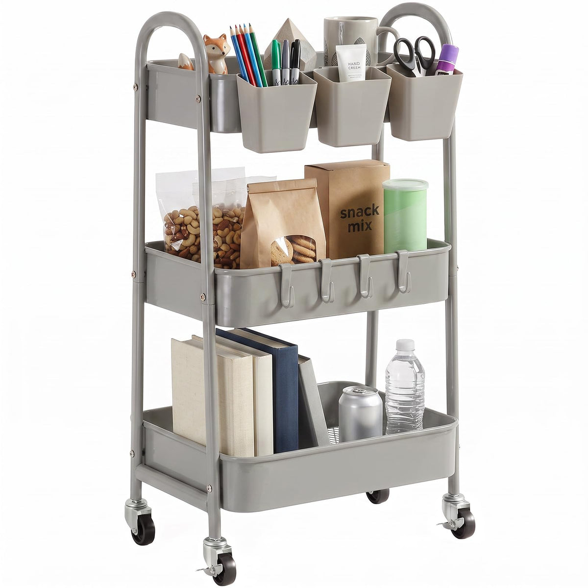 danpinera 3-Tier Rolling Cart, Metal Rolling Storage Cart with Wheels