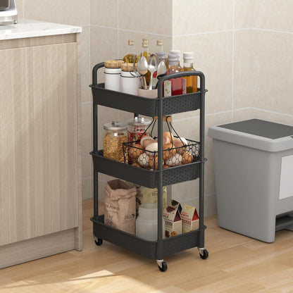 MOYIPIN 3-Tier Plastic Rolling Utility Cart with Handle,Black