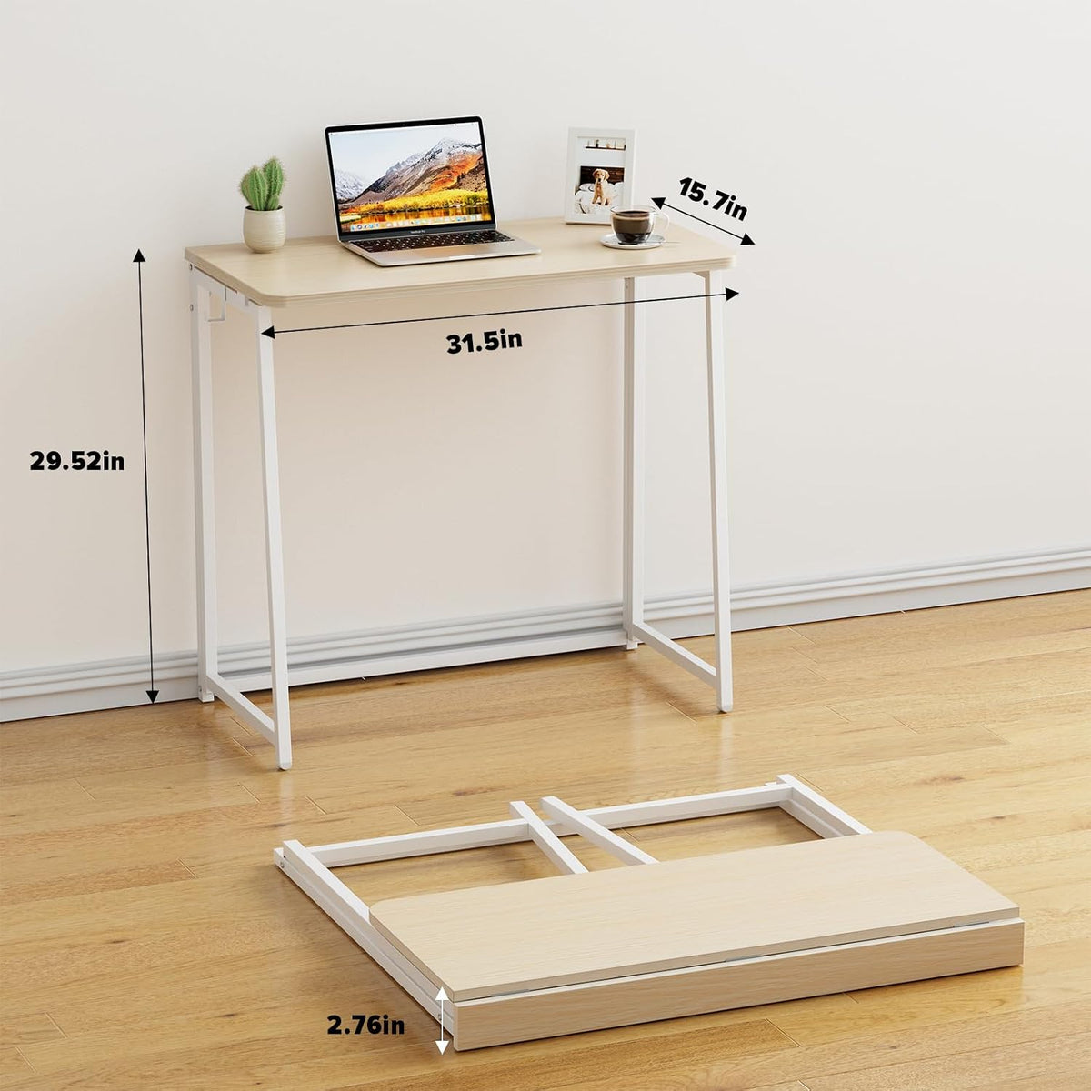 WOHOMO Folding Desk, 31.5" Foldable Computer Table for Small Spaces, Oak