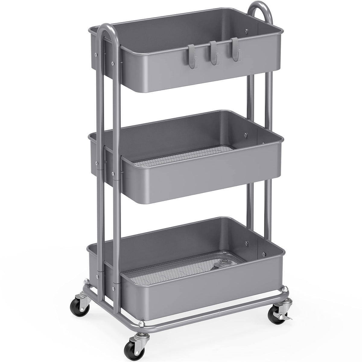 Simple Houseware 3-Tier Heavy Duty Metal Utility Rolling Cart, Navy