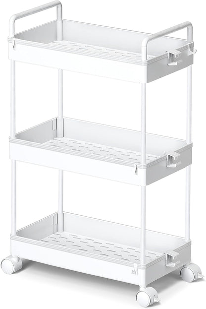 Ronlap 3 Tier Slim Rolling Storage Cart with Wheels Utility Organizer,White